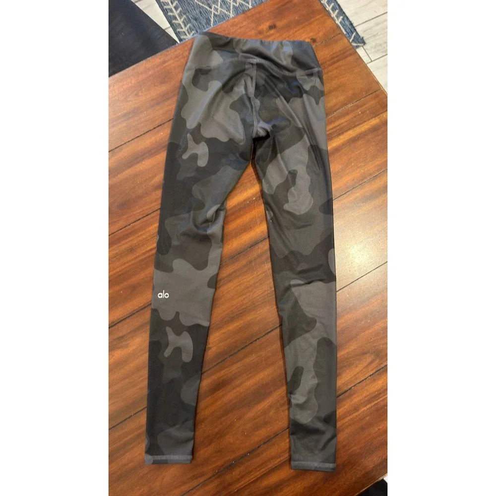 Alo Yoga Dark Camo High Waist Full Length Leggings Women's Small Black Grey